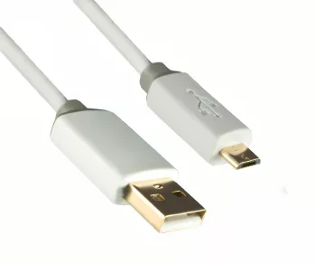 USB HQ cable, A to micro B plug, gold-plated plug, white, DINIC box with Euro hole, 1m